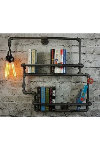 Blbndesign Raf No:130 Dekoratif Duvara Borudan Işıklı Raf