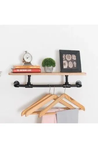 Blbndesign RafNo375 Dekoratif Duvara Borudan Askılık Ve Raf