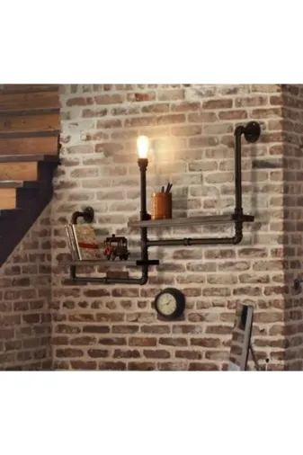 Blbndesign RafNo393 Dekoratif Duvara Borudan Raf Ve Aydınlatma