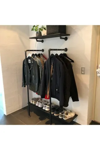 Blbndesign RafNo417 Dekoratif Duvara Borudan Raf Ve Askılık 2'li Set