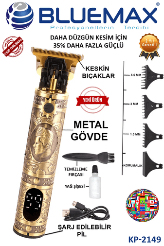 Bluemax Kp-2149 T-Bıçak Komple Vucüt Kılı Traş Saç Ense Sakal Çizim Lazer Epilasyon Öncesi Tıraş Makinesi