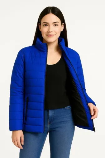 Bomber Mont Ceket – Su İtici Kumaş, Kapitone Astarlı, Fermuarlı, Kışlık - Saks Mavisi - XL - Saks Mavisi