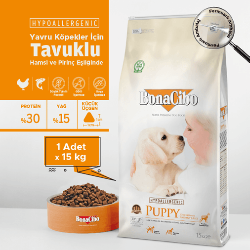 BonaCibo köp97646460 Puppy Tavuklu Ve Balıklı Yavru Köpek Maması 15 Kg