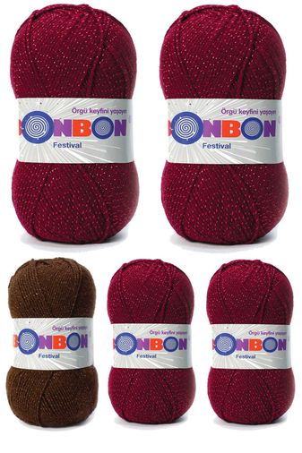 Bonbon RT-RYL-10ARBNFS220-5 5 Adet Festival Simli Örgü İpi Yünü Renk No:220