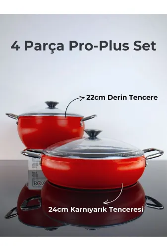 Bonera PRO111 Pro Plus Parça Tencere Seti - Kırmızı