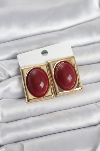 Bordo Kare Model Vintage Gold Renk Kadın Küpe