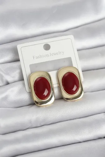 Bordo Renk Kare Model Vintage Kadın Küpe TJ-BKP11658