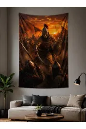 Bozkırın Son Muhafızı Duvar Örtüsü | Türk Alp Savaşçısı | Dekoratif Kumaş Duvar Halısı | Salon, Genç Odası ve Ofis Duvar Örtüsü Wall Tapestry