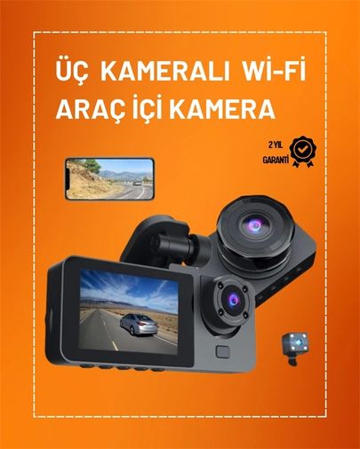Brand 100448681 Full Hd Çözünürlüklü Üç Kameralı Araç İçi Kamera - Park Ve Sürüş Güvenliği