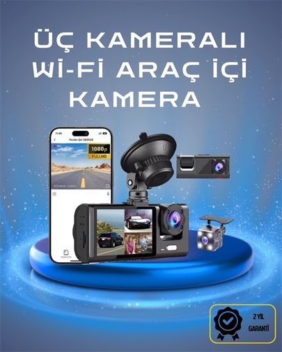 Brand 100448850 Üç Kameralı 1080P Full Hd Araç İçi Kamera - G-Sensörlü Ve Gece Görüşlü