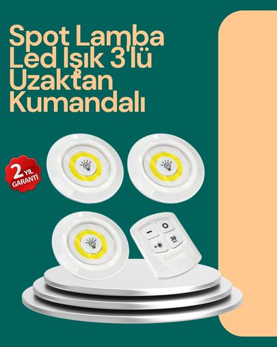 Brand TRİTHLTXUCZ3LÜLAMBA-4-BLNCCC Uzaktan Kumanda İle Kontrol Edilebilen Yapışkanlı 3 Lü Kablosuz Led Spot Lamba Çok Renkli