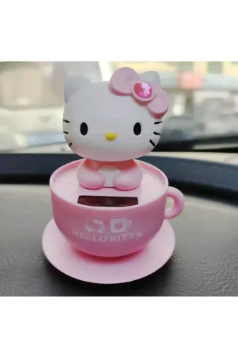 BTİCARET HK-SOLAR Hello Kitty Güneş Enerjili Pembe Kafa Sallayan Figür – Masaüstü Dekorasyon – Solar Figür