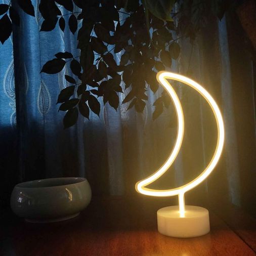 BUFFER® Dekoratif Pilli Ay Tasarımlı 3D Neon Led Masa Ve Gece Lambası