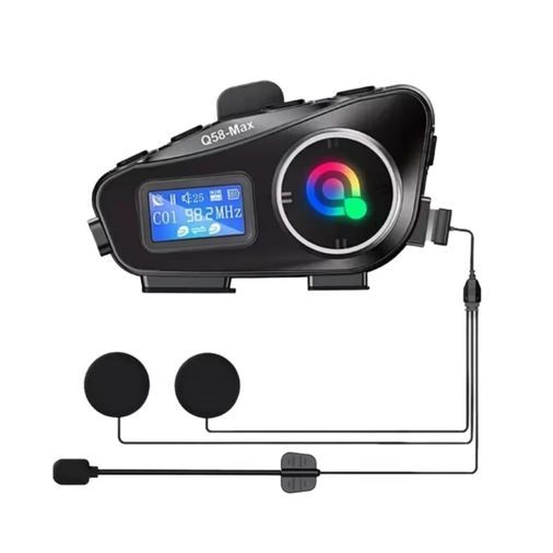 BUFFER® Q58 Motorsikletler İçin Fener Özellikli SD Kart Bölümlü LCD Ekranlı Kablosuz Bluetooth Kulaklıklı – Suya Dayanıklı Kask Kulaklığı