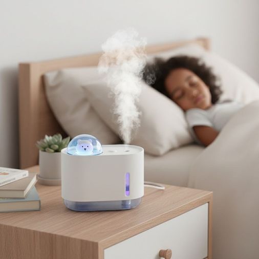 BUFFER® Uzay Ayısı 300 ML USB Hava Nemlendirici – LED Işıklı Masaüstü Buhar Makinesi, Yatak Odası &amp; Çocuk Odası İçin Ortam Nemlendirici