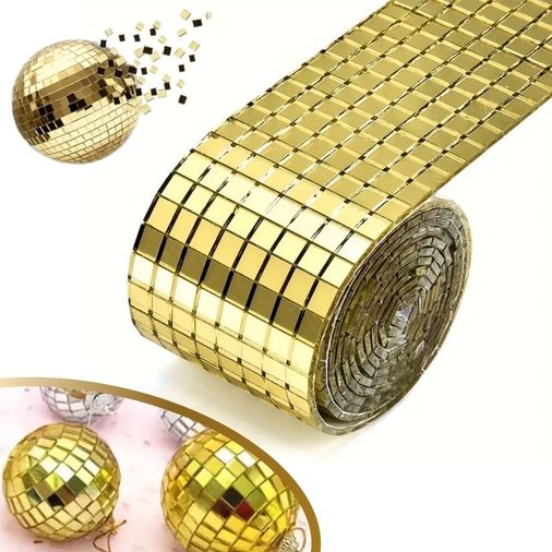 BUFFER®1 Metre Uzunluğunda Gold Renk Aynalı Mozaik Taşlı Dekor Bandı 4 cm x 1 mt
