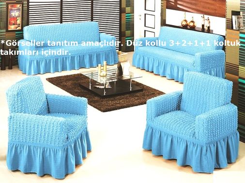 Bürümcük Koltuk Örtüsü Düz Kollu Std Tk (3+2+1+1)-Mavi