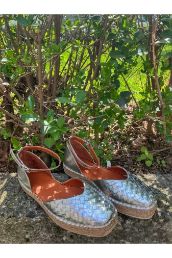 Butik nb11 Noble Shoes Hakiki Deri Espadril Gümüş Kadın Sandalet