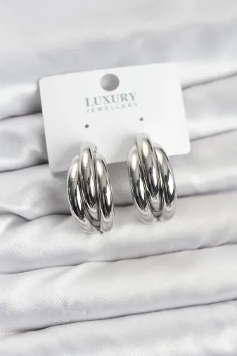 Butik P89537S8543 Gümüş Renk Pirinç Yarım Halka Model Kadın Küpe