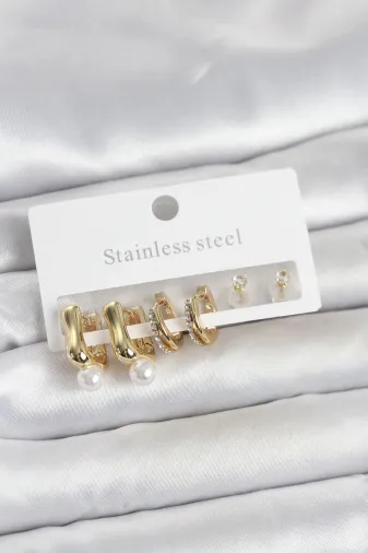 Butik P94344S9549 316L Çelik Gold Renk Kadın Küpe Seti