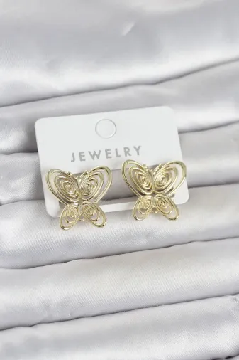 Butik P94373S3781 Füsun Küpesi Model Gold Renk Kelebek Model Pirinç Kadın Küpe