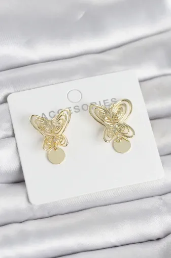 Butik P94374S1828 Füsun Küpesi Model Gold Renk Kelebek Model Pirinç Kadın Küpe