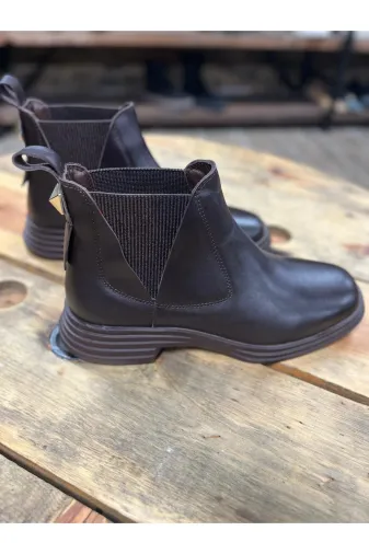 Butik SMT15 Noble Shoes Hakiki Deri Koyu Kahve Kadin Kisa Bot