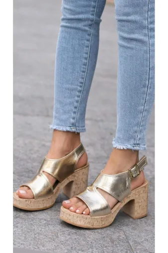 Butik SMT39 Noble Shoes Hakiki Deri Kalin Topuk Kadin Sandalet
