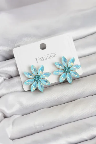 Buz Mavisi Renk Kristal Taşlı Lotus Çiçek Model Kadın Küpe TJ-BKP11922