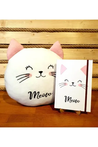 by rk tasarım kc619817-z1256 Sevimli Kedi Polar Yastık Ve Kedi Defter Konsept Hediyelik
