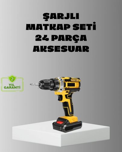 byhodi 111655127 Şarjlı Darbeli Matkap Seti 2 Bataryalı, 24W Güç, 24 Parça Aksesuar, Led Işıklı