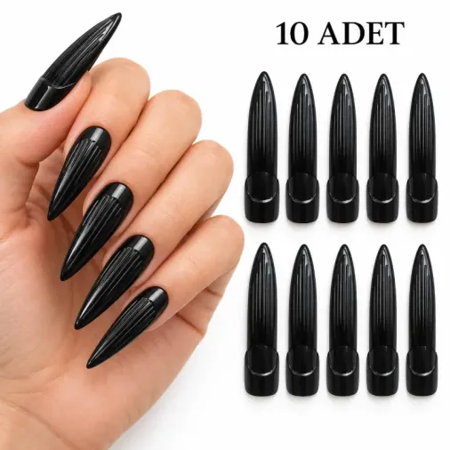 Cadı Tarzı Siyah Plastik Takma Tırnak 10'lu Set