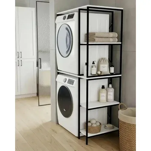Çamaşır Makinesi Dolabı Yan Raflı Havluluk Dolap Metal