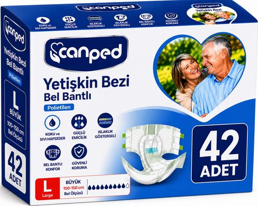 Canped Yetişkin Bezi Bel Bantlı Polietilen L - Büyük - Large 42 Adet