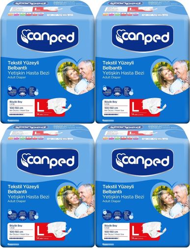 Canped Yetişkin Bezi Bel Bantlı Tekstil Yüzey L - Büyük - Large 56 Adet (4PK*14)