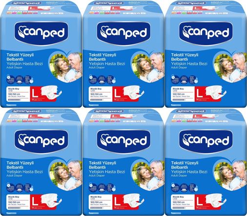 Canped Yetişkin Bezi Bel Bantlı Tekstil Yüzey L - Büyük - Large 84 Adet (6PK*14)