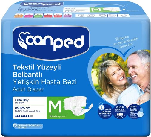 Canped Yetişkin Bezi Bel Bantlı Tekstil Yüzey M - Orta - Medium 18 Adet Tekli Pk