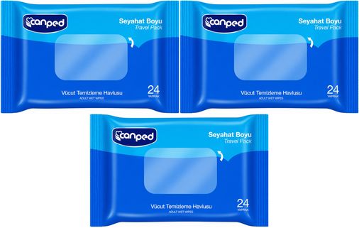 Canped Yetişkin Vücut Temizleme Islak Mendil Havlu 24 Yaprak Seyahat Boy 3 Lü Set (72 Yaprak)
