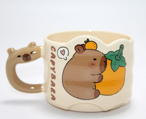 Capybara Figürlü Yayvan Formlu Porselen Kupa Bardak