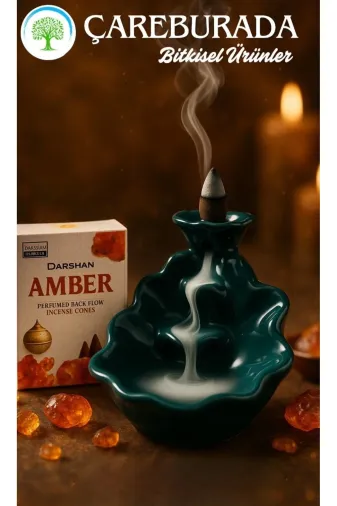 Çare Burada carryapambe Darshan Amber Geri Akış Tütsüsü + Yaprak Şelale Seramik Tütsülük
