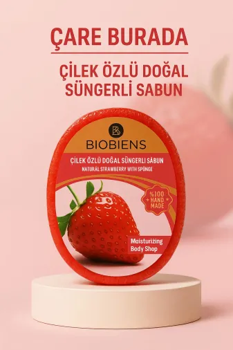 Çare Burada çileksüngerlisabun Biobiens - Çilek Özlü Doğal Süngerli Sabun 135 Gr