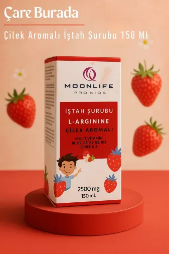 Çare Burada iştahşurubu Moonlife - Çilek Aromalı İştah Şurubu 2500 Mg (L-Arginine & Omega 3 & Multivitamin)