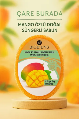 Çare Burada mangoözlüsabun Biobiens - Mango Özlü Doğal Süngerli Sabun 135 Gr