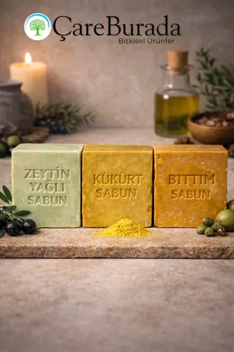 Çare Burada P5604S3387 Çareburada Sabun Seti 3'lü - Zeytin Yağlı & Kükürt & Bıttım