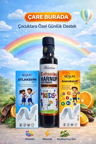 Çare Burada P5631S9287 Çareburada Çocuklara Özel Günlük Destek Seti | Multivitamin + Kalsiyum D3 + C Vitaminli Harnup Pekme