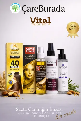 Çare Burada P5648S4262 Çareburada Vital Touch Set 4 - Cemilefendi Saç Bakım Yağı 125 Ml + Biovitals Argan & Keratin Saç Bak