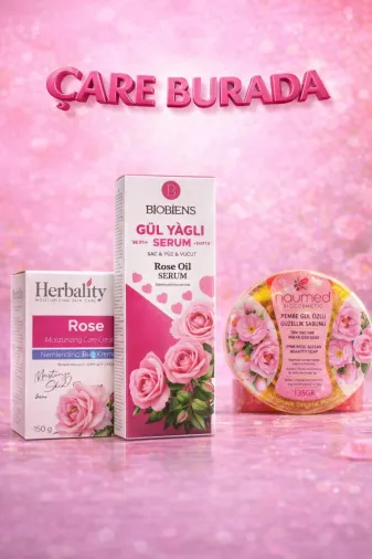 Çare Burada P5799S8264 Gül Yağlı Serum 100 Ml (Saç & Vücut & Yüz) + Gül Özlü Nemlendirici Krem 150 G + Gül Özlü Güzellik Sa