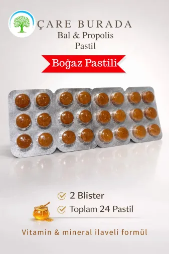 Çare Burada P5805S7717 Çareburada Bal & Propolis Boğaz Pastili 24 Adet