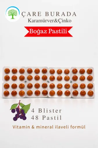 Çare Burada P5807S7379 Çareburada Karamürver & Çinko Boğaz Pastili 48 Adet