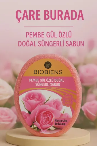 Çare Burada pembegülsüngerlisabun Biobiens - Pembe Gül Özlü Doğal Süngerli Sabun 135 Gr